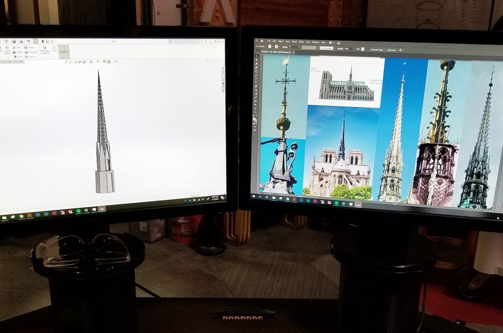 3-D printing Notre Dame spire design, Dimensional Innovations