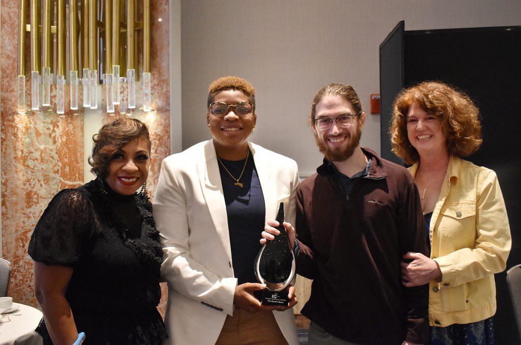 Jannae Gammage and Milad Ghasempour, The Market Base, center, with their mothers at the Greater Kansas City Chamber of Commerce Small Business Celebration