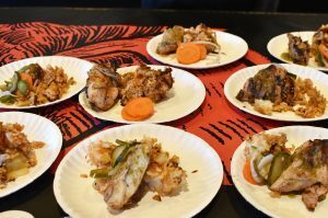 Restaurant Week 03 Grilled chicken thigh with kimchi fried rice, house pickles and sauce, Poio Mexican barbeque, at a Kansas City Restaurant Week preview event at J. Rieger's Monogram Lounge