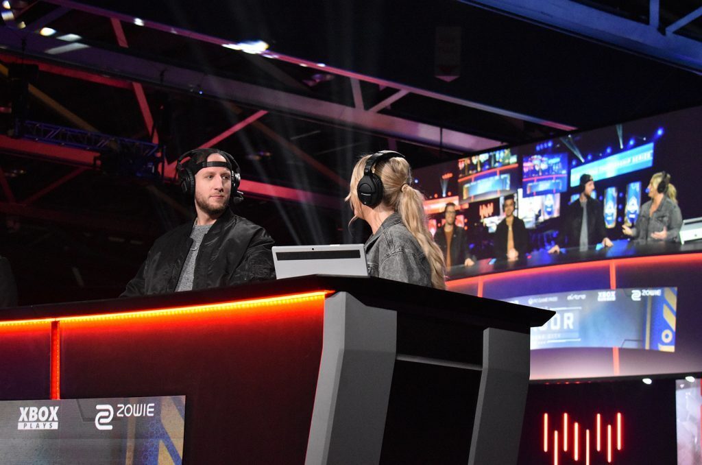 Analysts speak during the HCS Major Kansas City 2022, a bracket-style Halo tournament, at the Kansas City Convention Center