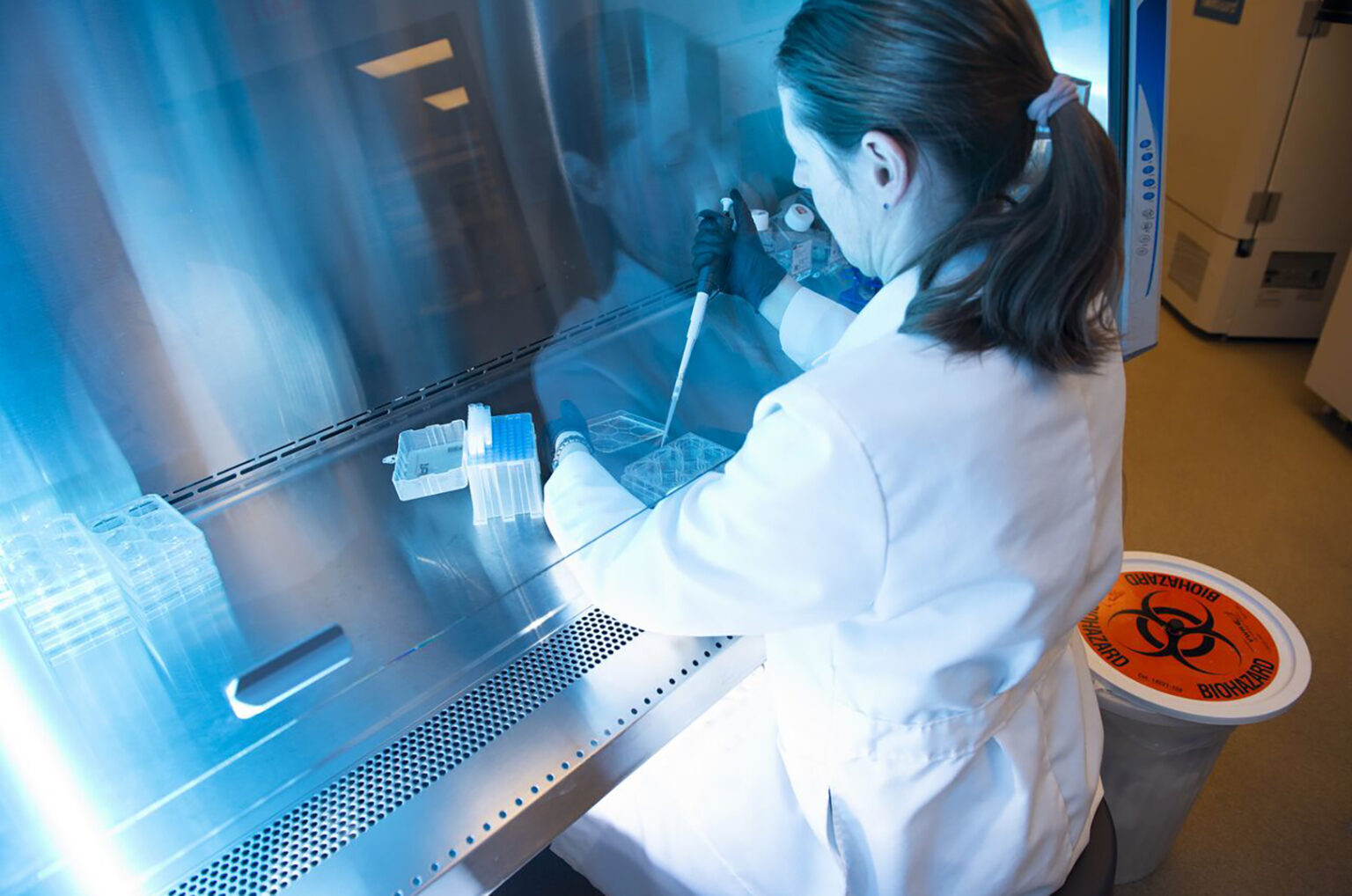 Heather Decker, co-founder of Overland Park-based Ronawk, works in Ronawk's Kansas lab in 2024; photo courtesy of Ronawk