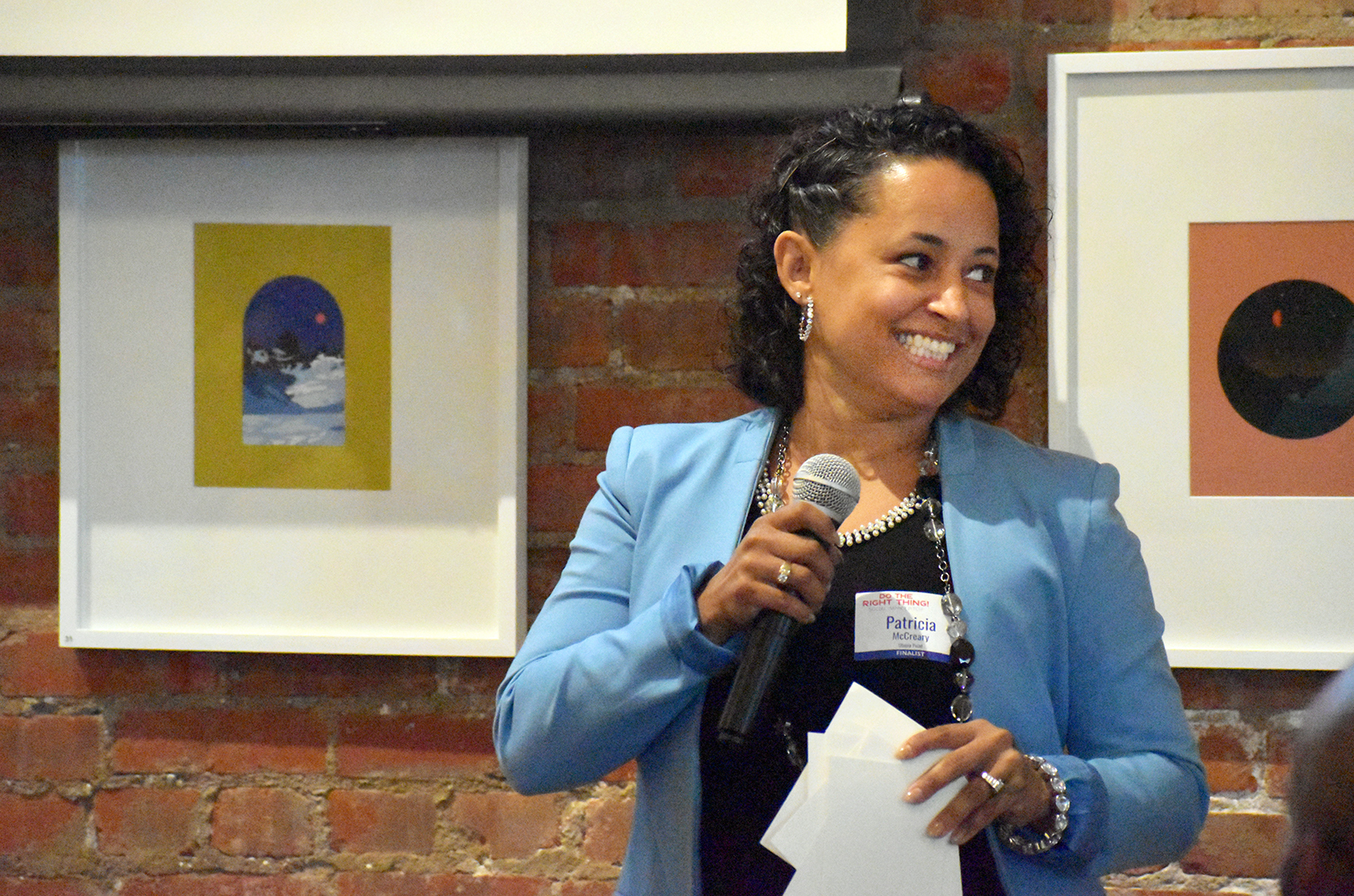 Patricia McCreary, Utopia Point, answers judges questions during the Do The Right Thing pitch competition; photo by Nikki Overfelt Chifalu, Startland News