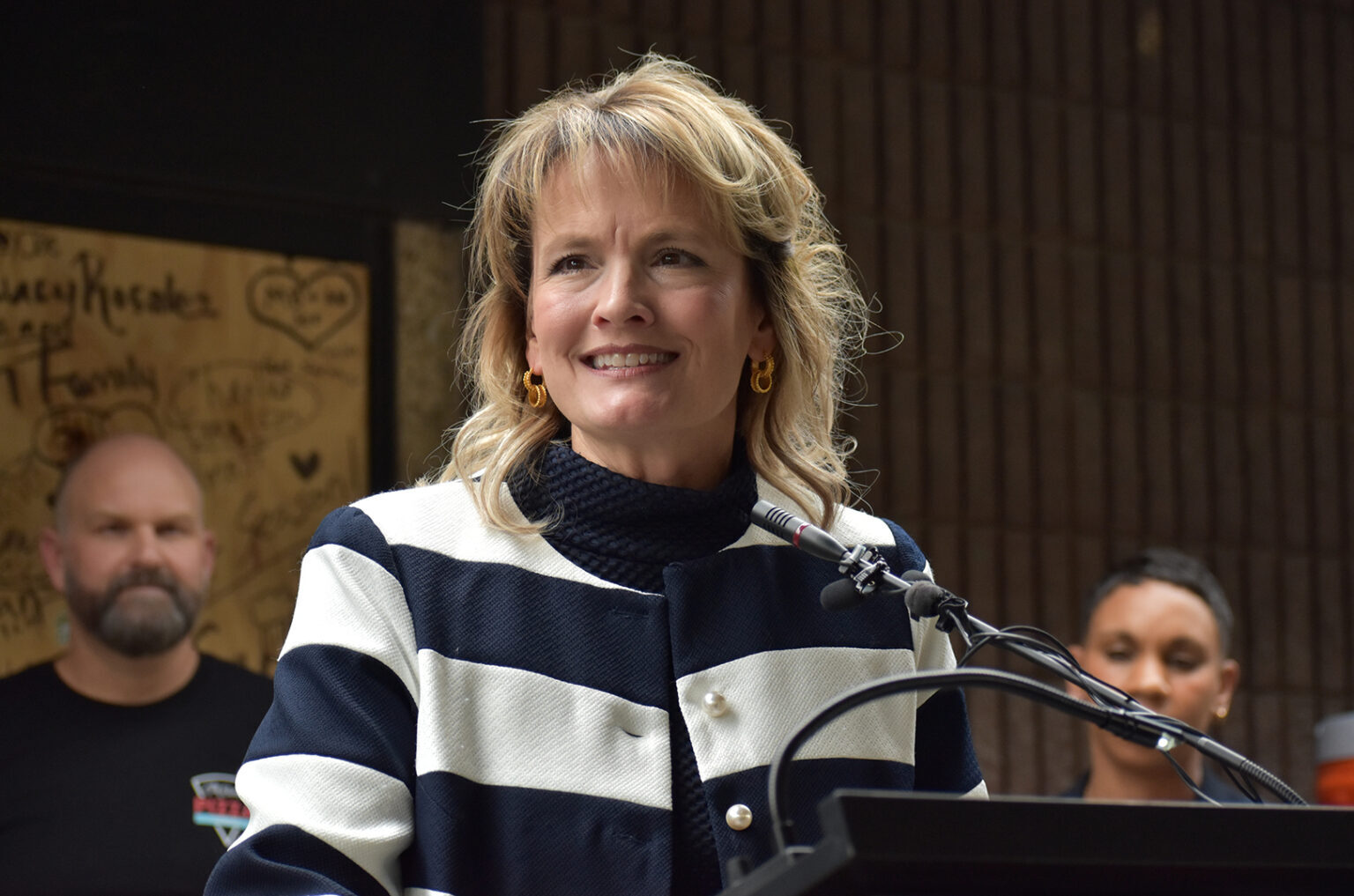 Andrea Bough, then 6th District at-large councilwoman for KCMO, speaks in September 2024 during a press conference to announce Kansas City's Back to Business Fund; photo by Taylor Wilmore, Startland News
