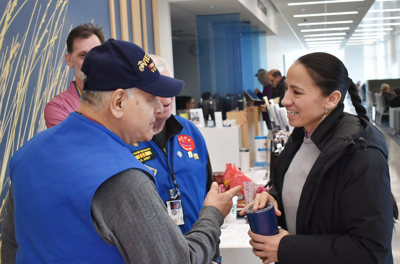 Sharice Davids speaks with veterans at the Lenexa VA during a Valentines Day event; courtesy photo
