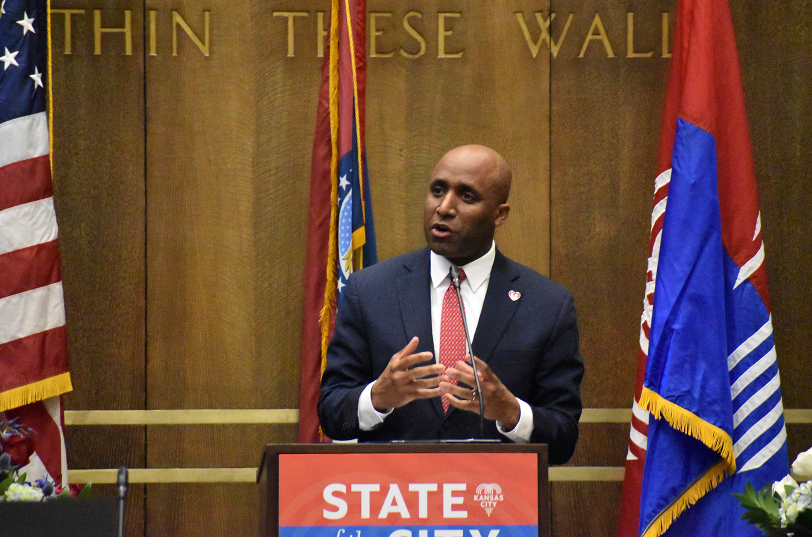 Mayor Quinton Lucas delivers his 2025 State of the City address in the Council Chambers within Kansas City's City Hall; photo by Taylor Wilmore, Startland News