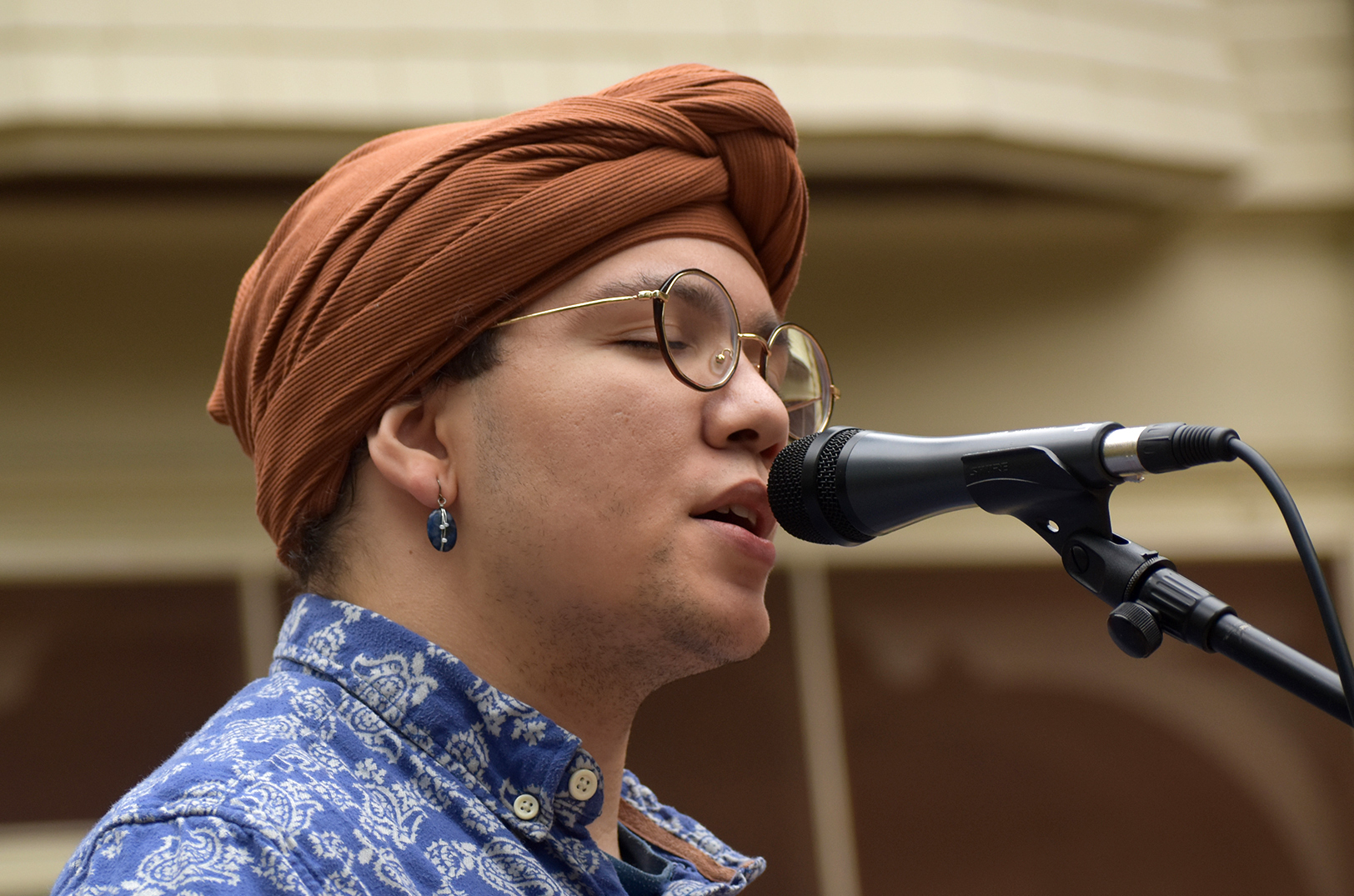 Kole Waters performs with Big Fat Cow during PorchFest KC 2023 at the Thomas Hart Benton Home in Kansas City historic Roanoke neighborhood; photo by Tommy Felts, Startland News