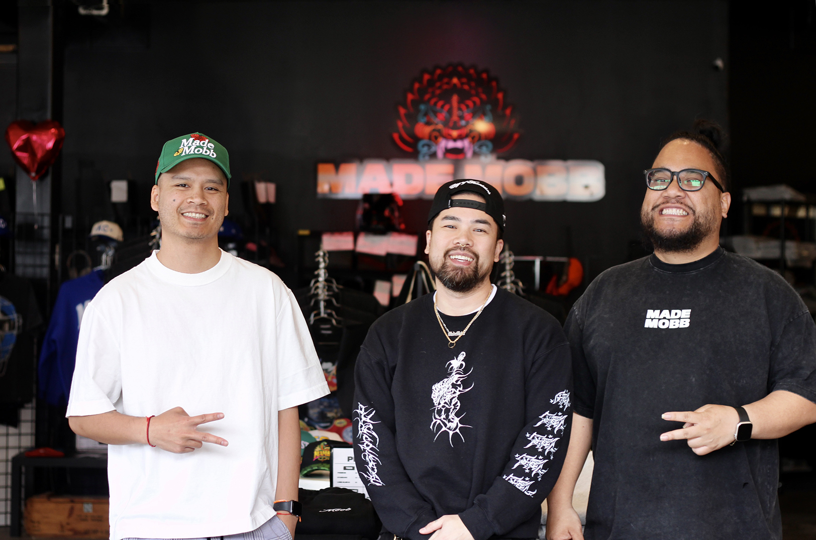 Jesse Phouanphet, Vu Radley, and Mark Launiu, MADE MOBB, inside their retail shop on Southwest Boulevard; photo by Nikki Overfelt Chifalu, Startland News