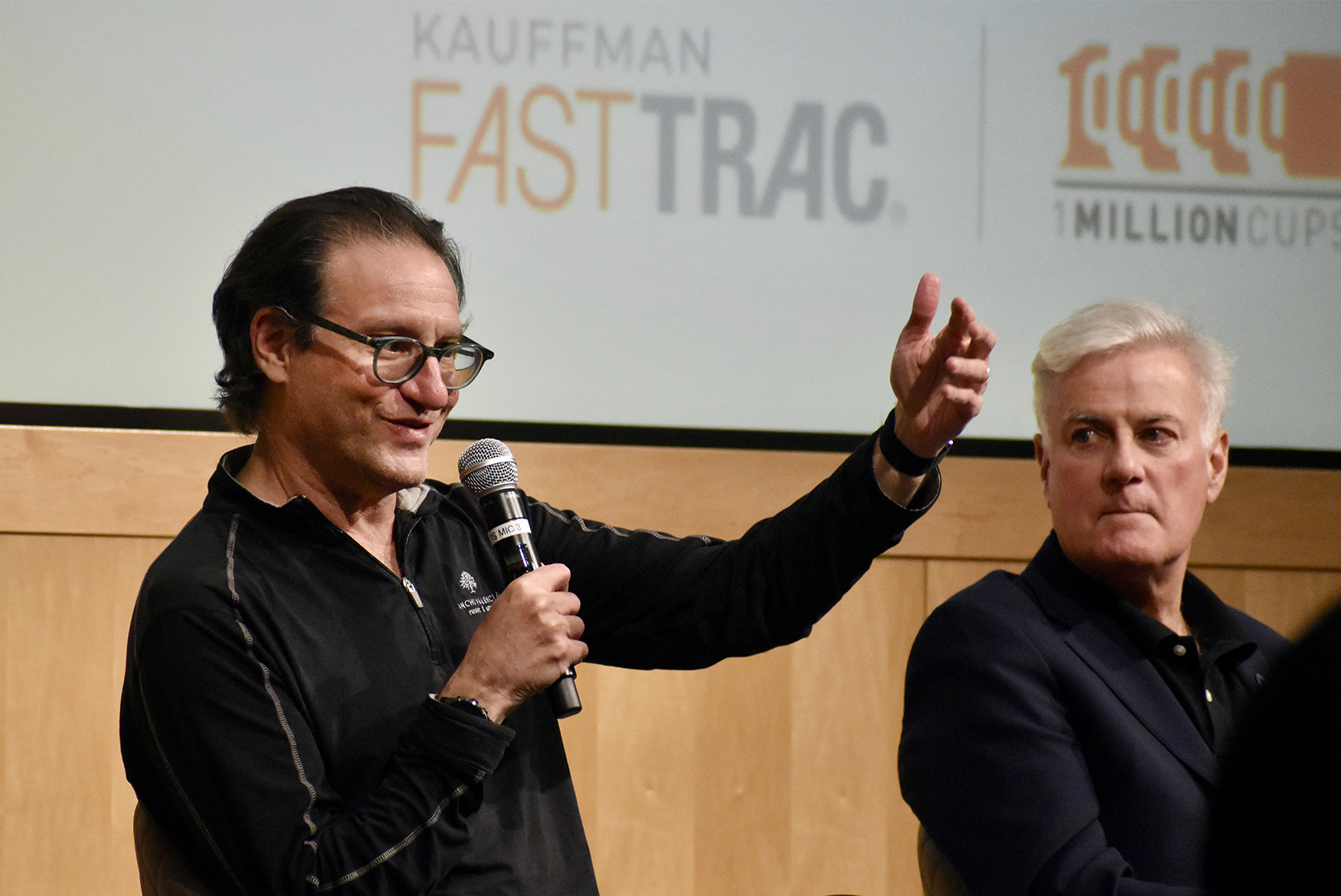 Brad Feld and Jonathan Ortmans join in a fireside chat at the Ewing Marion Kauffman Foundation during the Kauffman FastTrac and 1 Million Cups Summit; photo by Nikki Overfelt Chifalu, Startland News