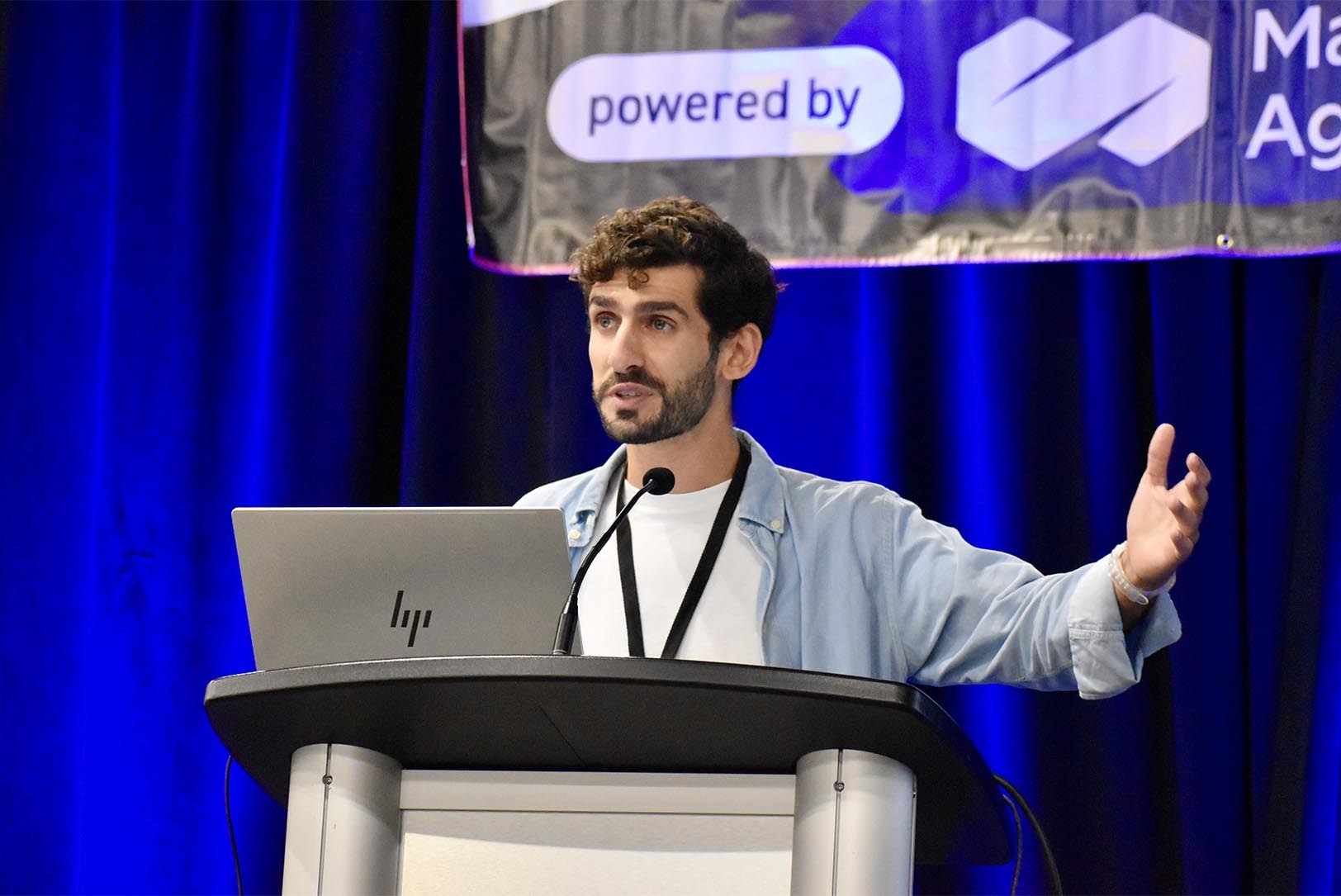 Emmanuel Bijaoui, founder of New York-based Treat Therapeutics, pitches his company during the BioKansas Startup Pitch Competition at Innovation Festival; photo by Nikki Overfelt Chifalu, Startland News