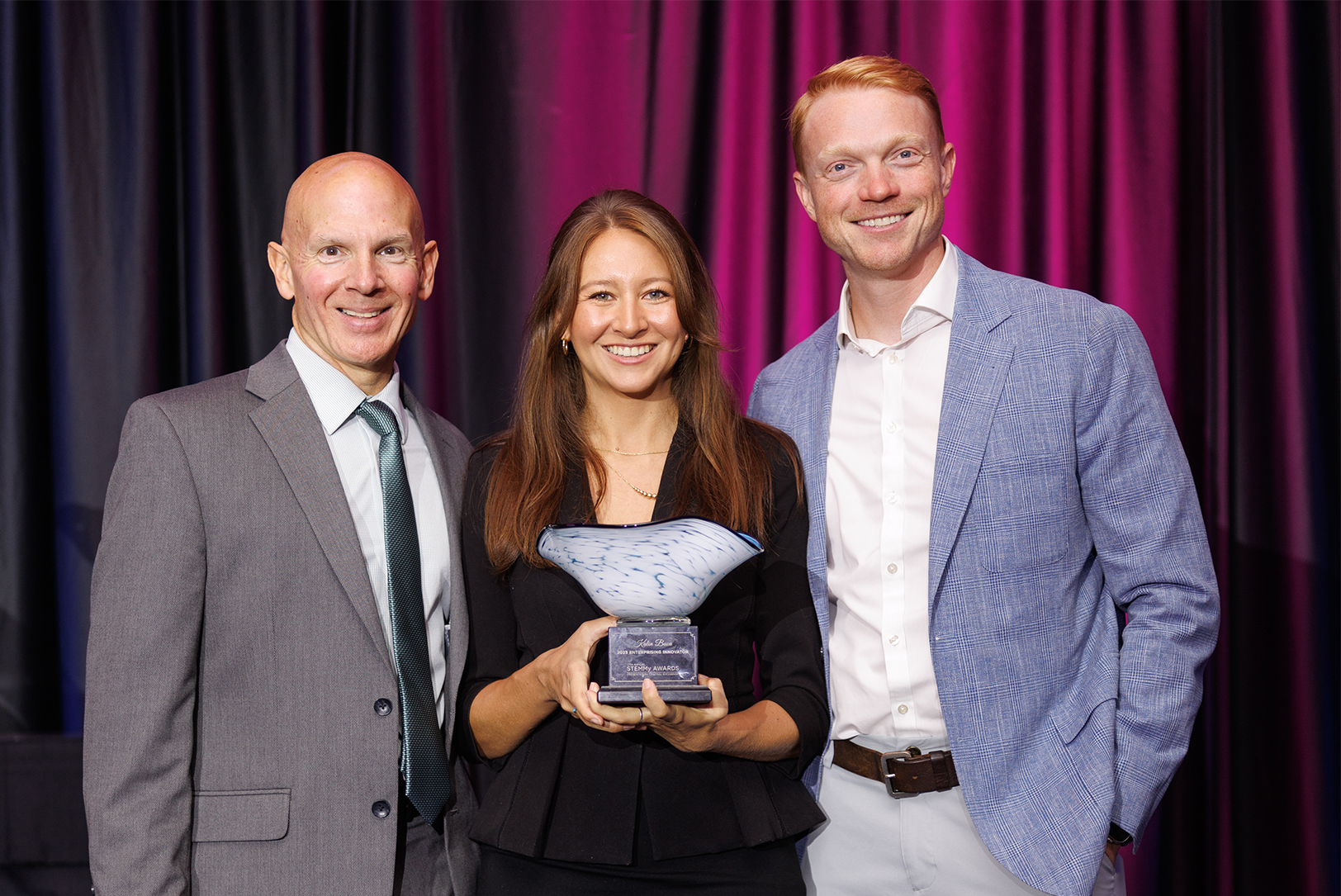 Icorium co-founders Dr. Mark Shiflett and Dr. Kalin Baca, with Baca's partner, Garrett Brinton, at the STEMMy Awards; courtesy photo
