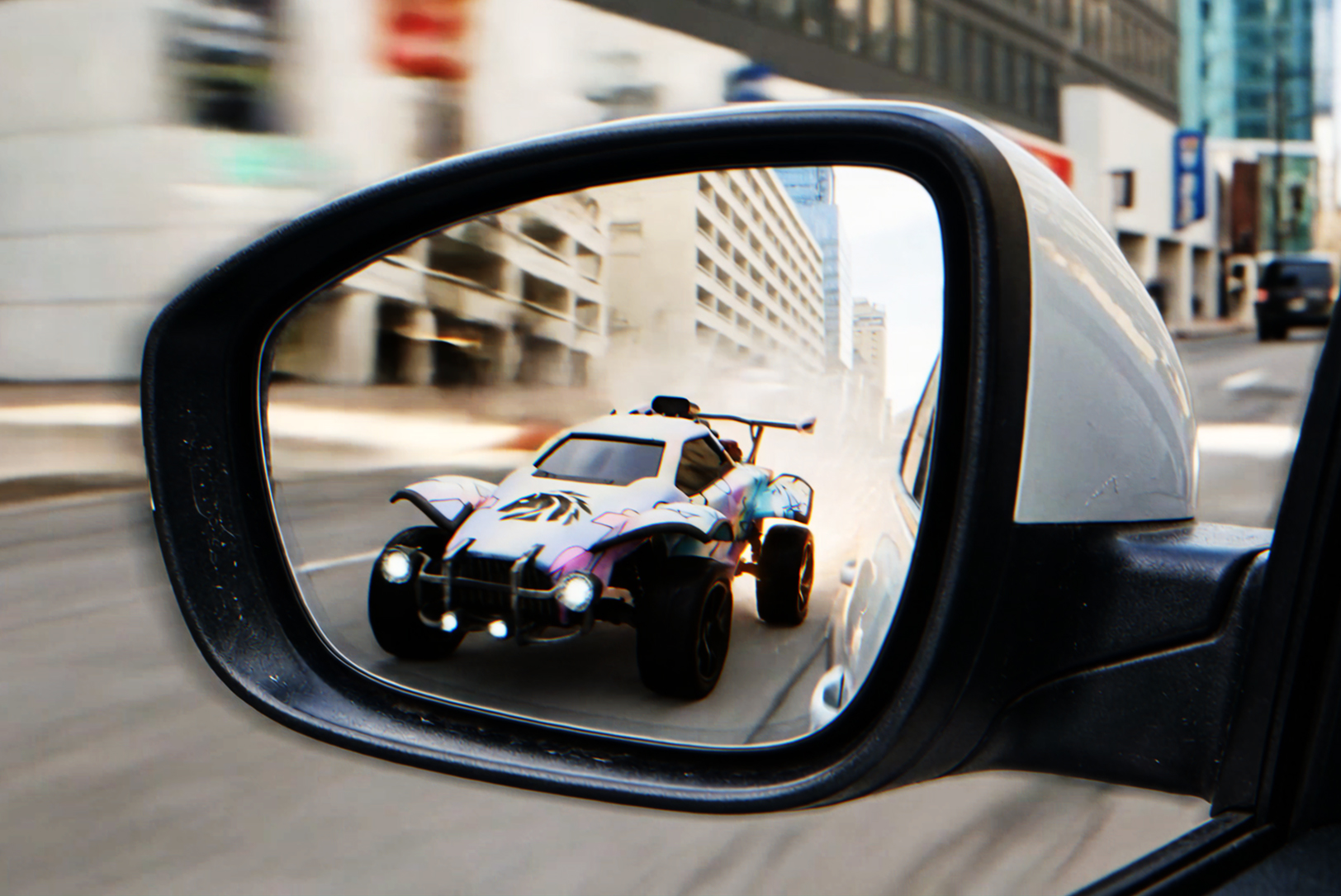 The new Crossroads' graffiti-inspired decal just dropped by the KC Pioneers for global Rocket League competitions ahead of the FIFAe Finals and FIFAe World Cup; image courtesy of KC Pioneers