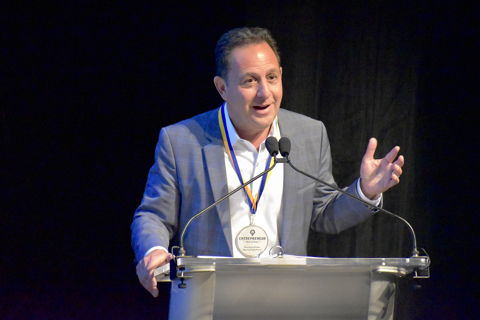 Peter Mallouk, Creative Planning, speaks during the UMKC Henry W. Bloch School of Management’s annual Entrepreneur of the Year awards at H&R Block’s Copaken Stage; photo by Nikki Overfelt Chifalu, Startland News