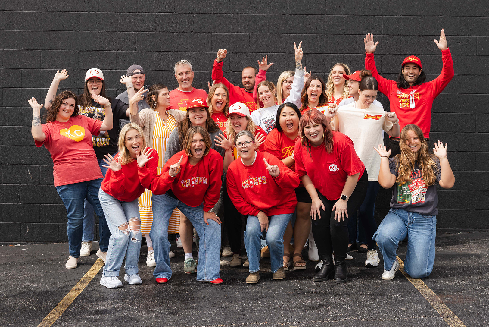 The Made in KC crew poses for a Red Friday team photo; courtesy photo