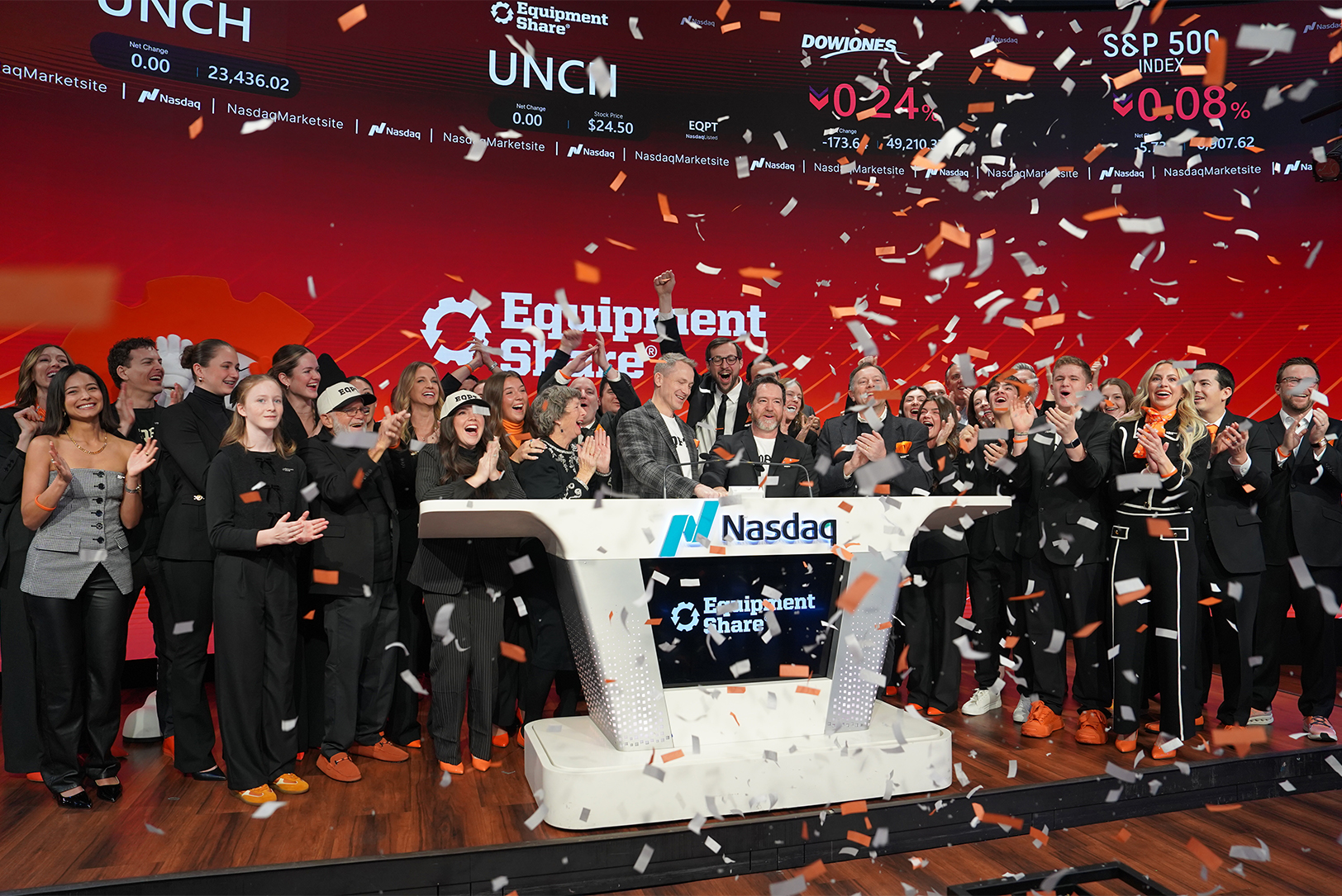 EquipmentShare officials ring the bell as the company begins trading on the Nasdaq Global Select Market under the ticker symbol “EQPT"; photo courtesy of EquipmentShare