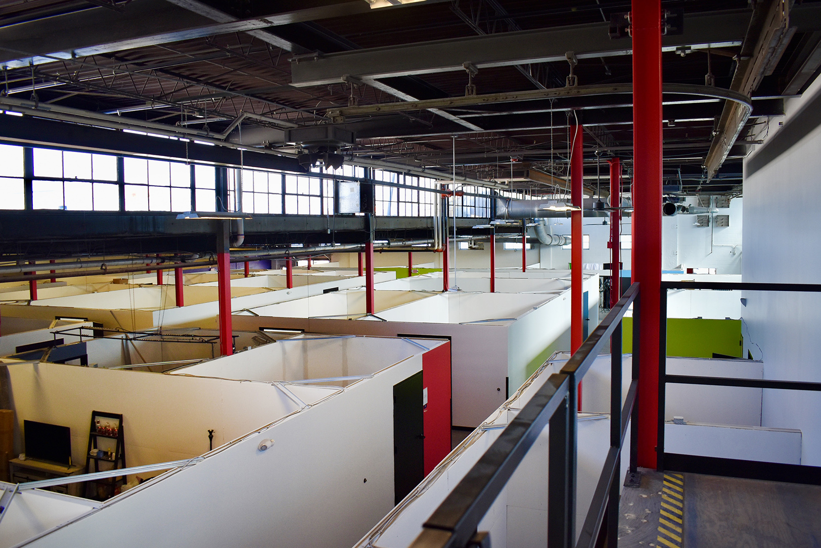 A view overlooking co-warehousing and work spaces at Elevator in North Kansas City; photo by Nikki Overfelt Chifalu, Startland News