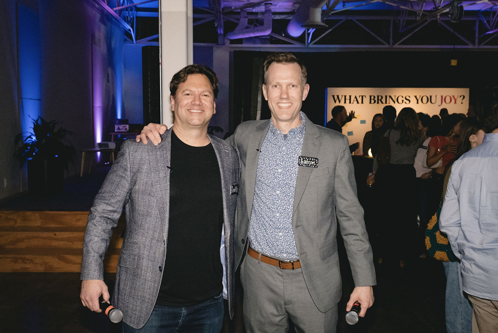 Dan Carroll and Aaron Sloup, co-founders of The & Company, during a launch event for their digital identity platform at the Keystone Innovation District; photo by Nick Mehn; event planning by Ellie Berland