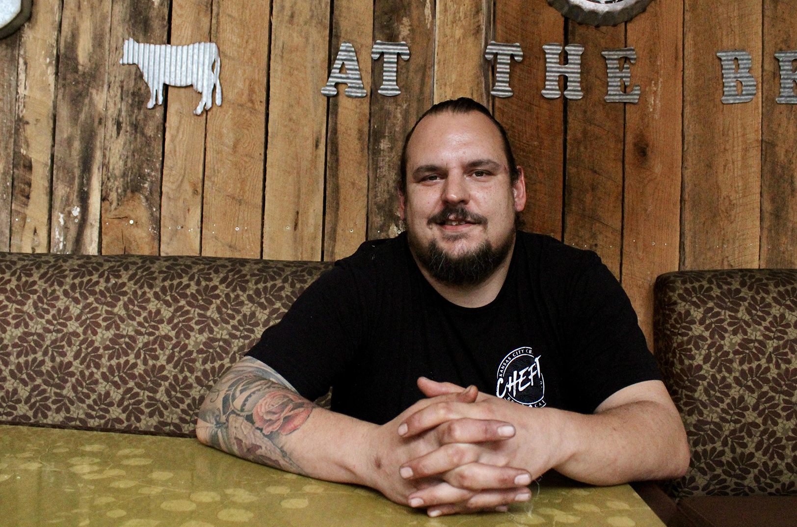 Justin Easterwood, better known as “Chef J,” in 2023 at Chef J BBQ in Kansas City's West Bottoms; photo by Sidney Steele