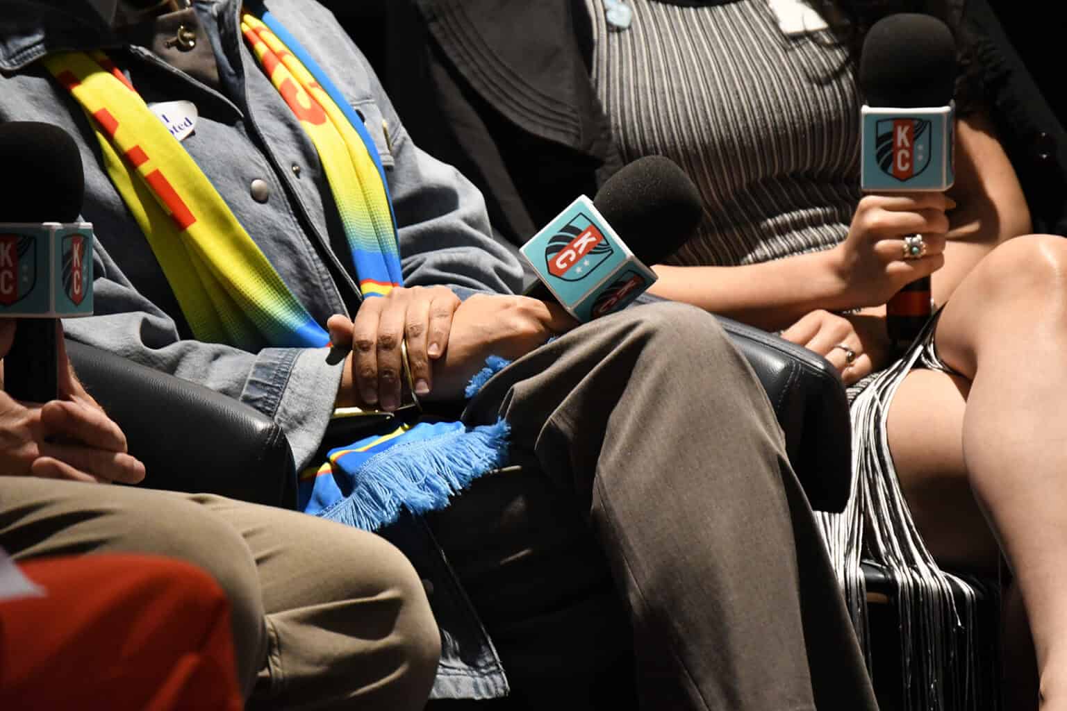 Panelists ready for questions during an event  — When the World Shows Up: Is KC Ready to Cash In? — at CPKC Stadium, sponsored by Bank of America and organized in partnership with Startland News; photo by Austin Barnes, Startland News