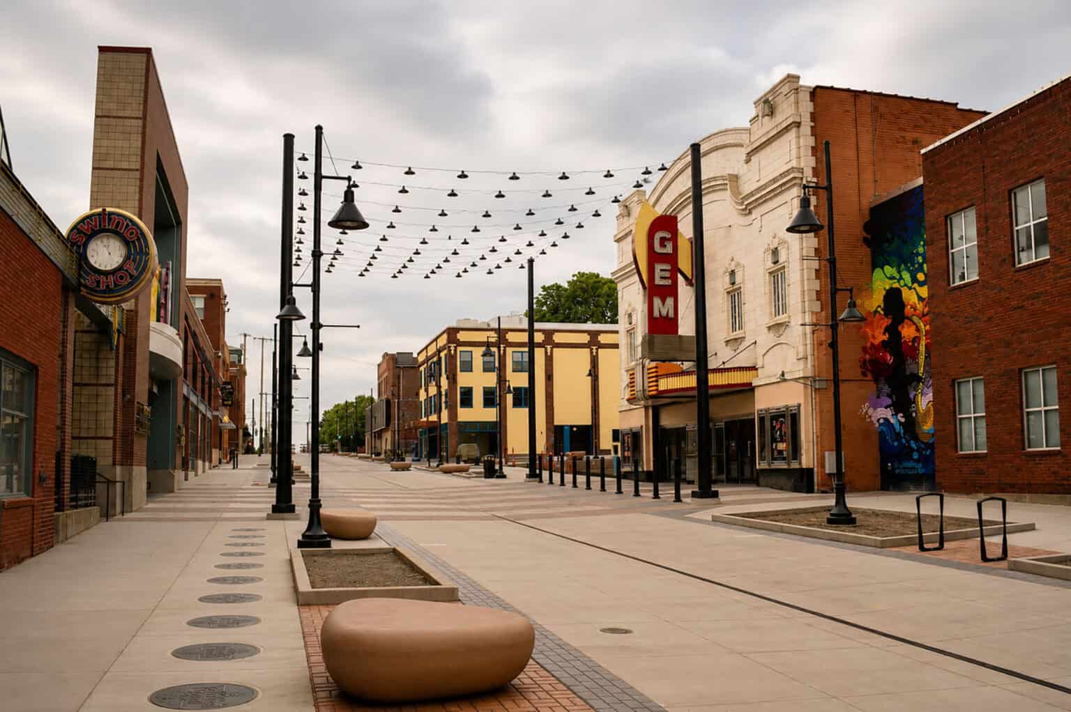 The Boone Theater, center, sits alongside the GEM Theater in Kansas City's 18th and Vine historic jazz district, amid a sprawling neighborhood-wide overhaul; photo by Tommy Felts, Startland News