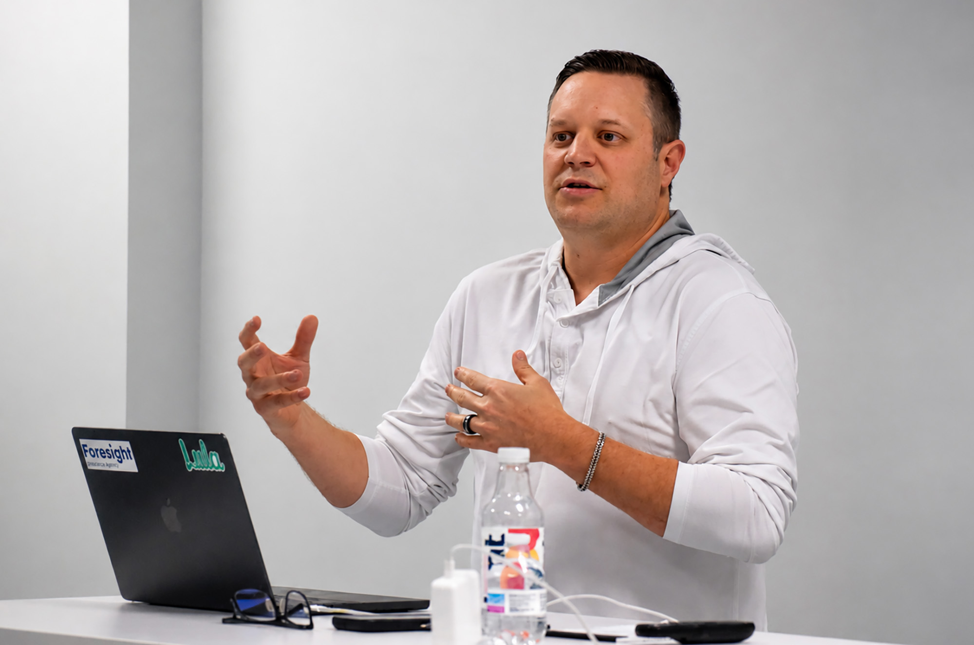Bo Lais, founder of Lula, speaks to college business students during a startup ecosystem tour organized in March by Startland News; photo by Taylor Wilmore, Startland News