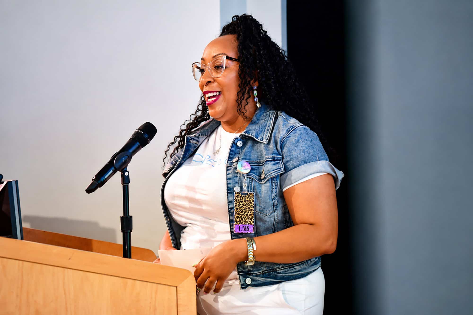 Lavita Green, founder of CareSticks Mobile Phlebotomy Services, pitches her company during The Porter House KC's 8th Pitch Night at the Kansas City Public Library's Plaza Branch; photo by Tommy Felts, Startland News