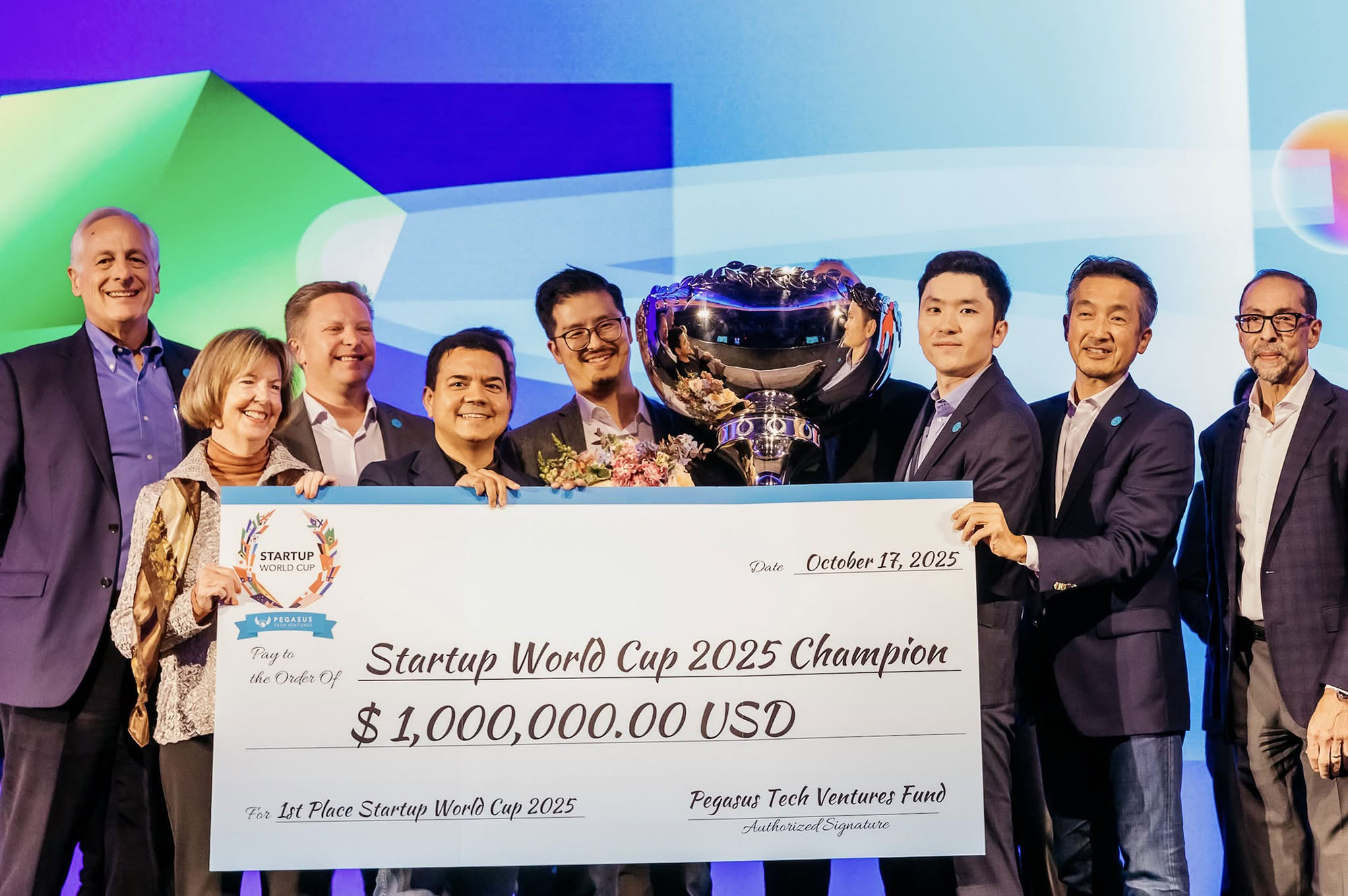 Coreshell Technologies receives the 2025 Startup World Cup prize; photo courtesy of Startup World Cup