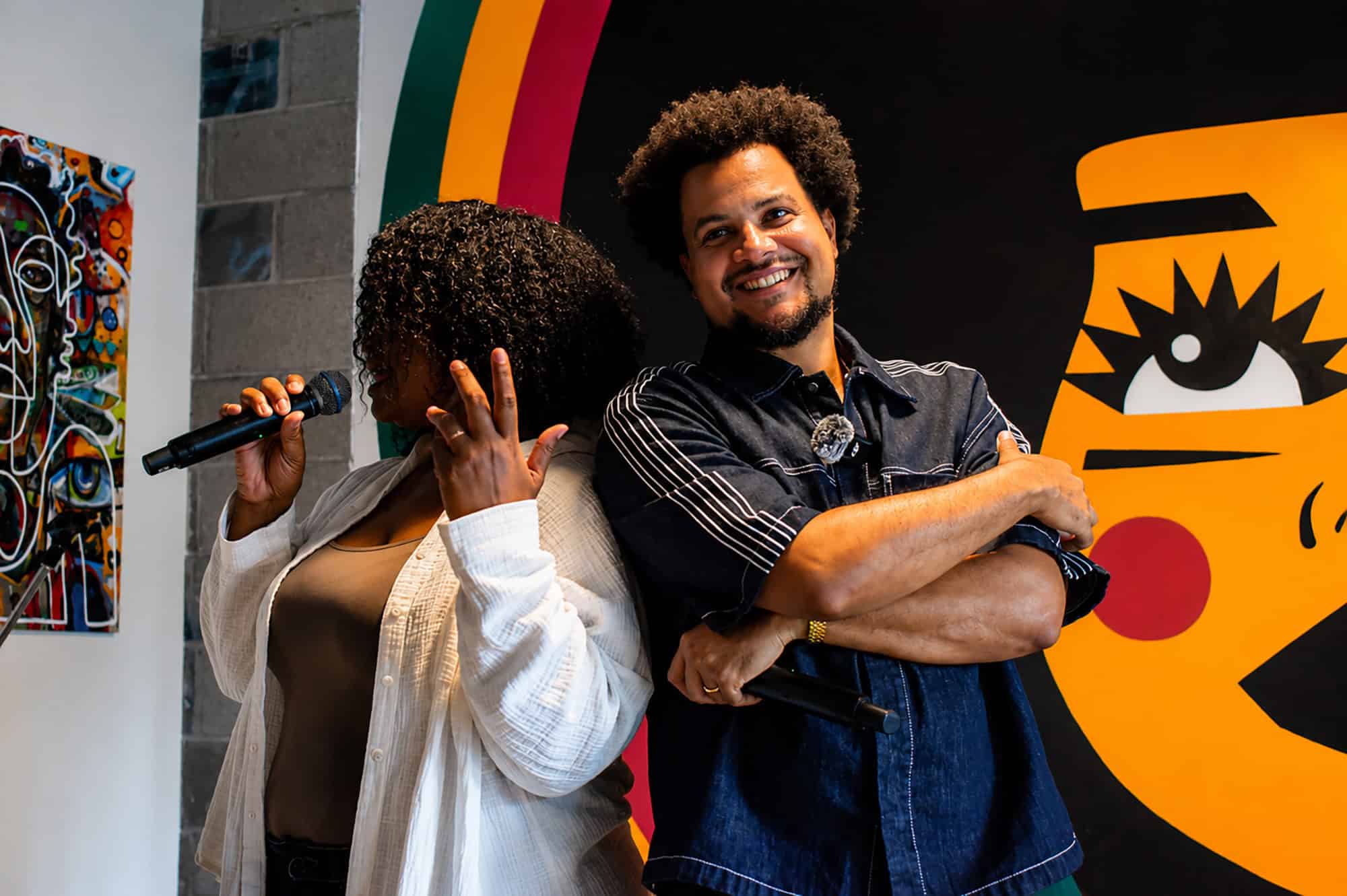 Jeff Shafer, who performs as Flare Tha Rebel, right, performs with SEYKO during a listening party at Vine Street Brewing for his new album, "Dear City"; photo by Taylor Wilmore, Startland News