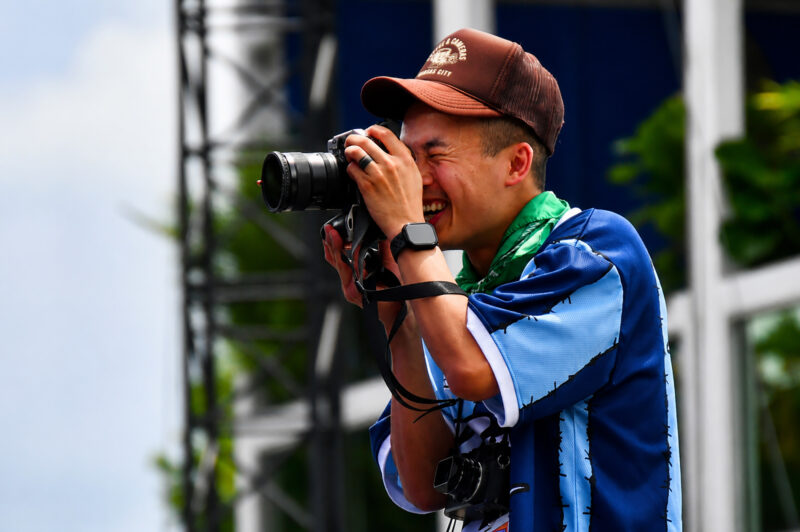 Photographer Frank Q. Pham shoots Sin Tope ahead of the FIFA Fan Festival opening day performance of duo, FK Menace and Juan Carlos Chaurand; photo by Tommy Felts, Startland News