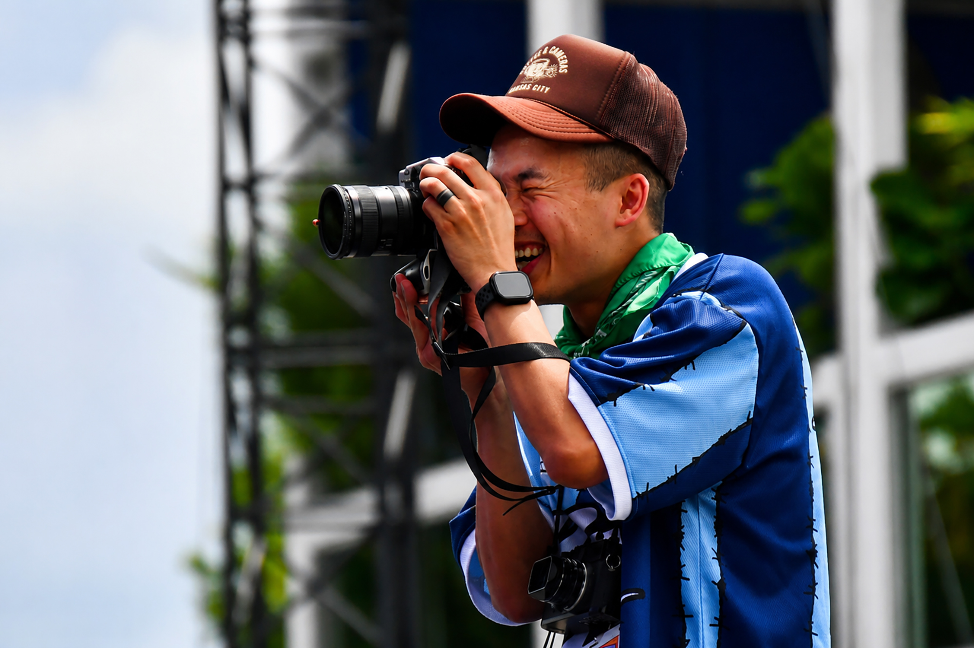 Photographer Frank Q. Pham shoots Sin Tope ahead of the FIFA Fan Festival opening day performance of duo, FK Menace and Juan Carlos Chaurand; photo by Tommy Felts, Startland News