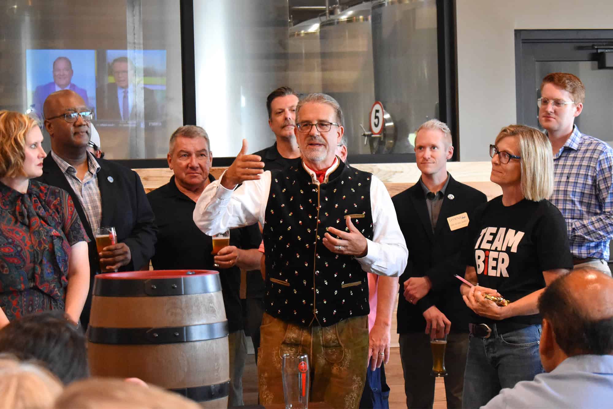 Steve Holle, founder of KC Bier Co., visitors to the new KC Bier Co. space in Lenexa; photo by Taylor Wilmore, Startland News