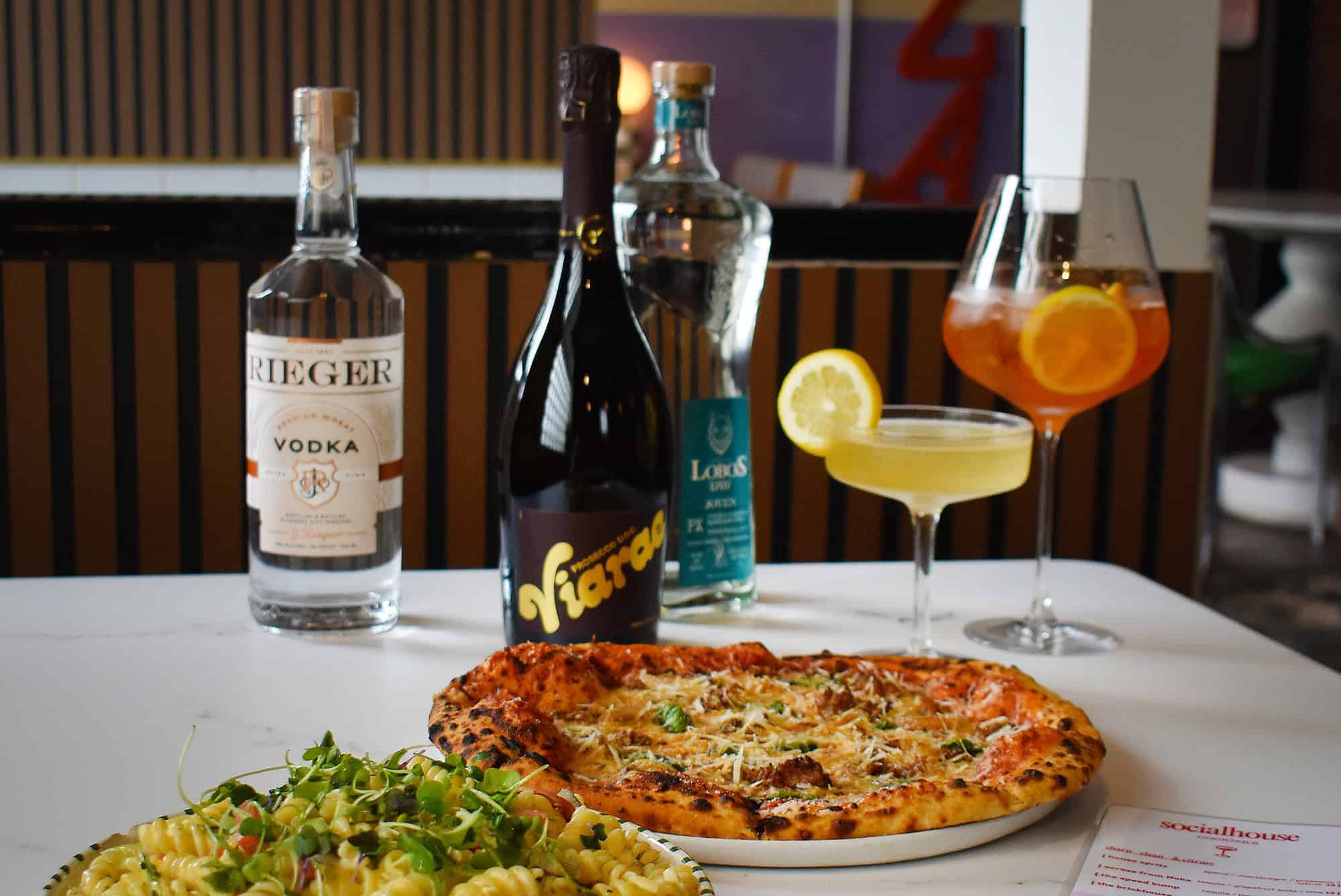 Cocktails from Social House paired with pizza and pasta from Orange By: Devoured; photo by Taylor Wilmore, Startland News