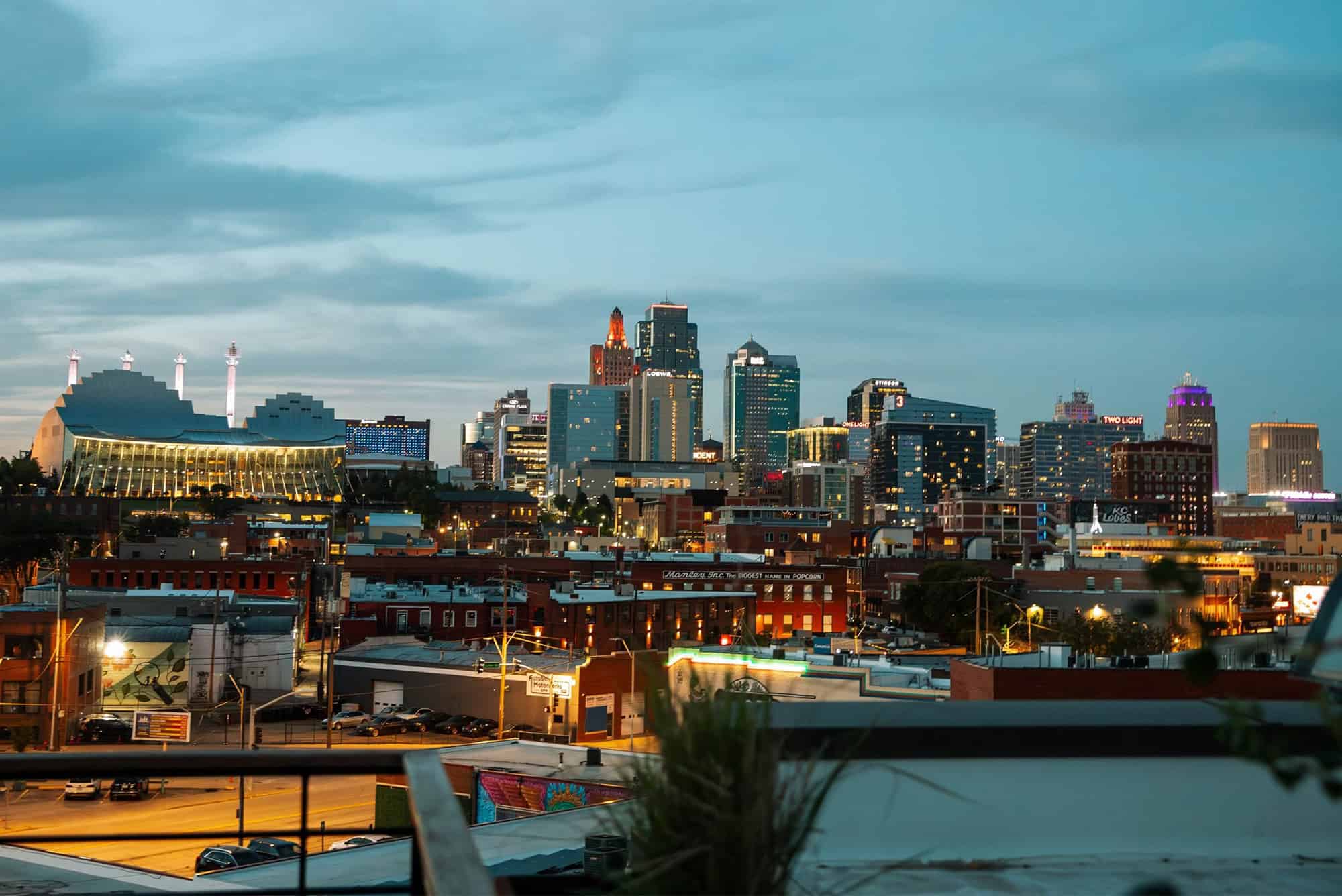 The view of Kansas City's Crossroads Arts District and downtown Kansas City from the rooftop bar a the Crossroads Hotel; courtesy photo
