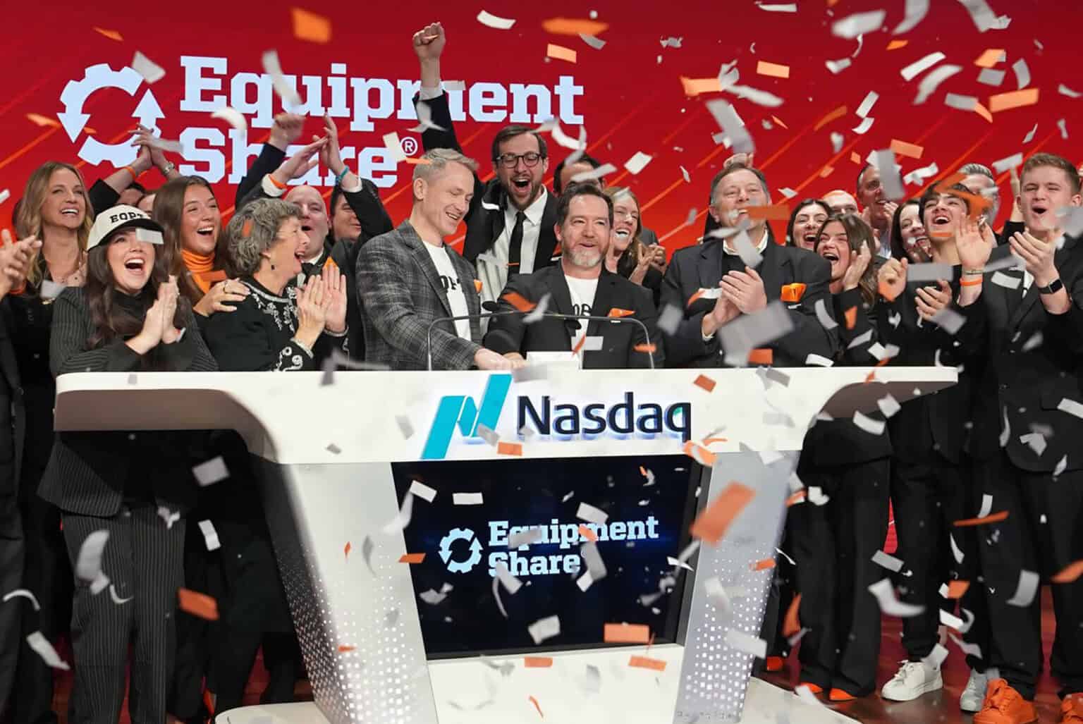 EquipmentShare co-founders Willy Schlacks and Jabbok Schlacks are joined by their team in January as the Columbia-based company begins trading on the Nasdaq Global Select Market under the ticker symbol “EQPT." The moment — the largest Midwest tech IPO M25 has covered in its annual startup city rankings — sparked Columbia's five-point jump in the Midwest report, from No. 22 to No. 17. Kansas City sits at No. 11 in 2026, but its most-recent big wins registered in 2022, M25 reports; photo courtesy of EquipmentShare