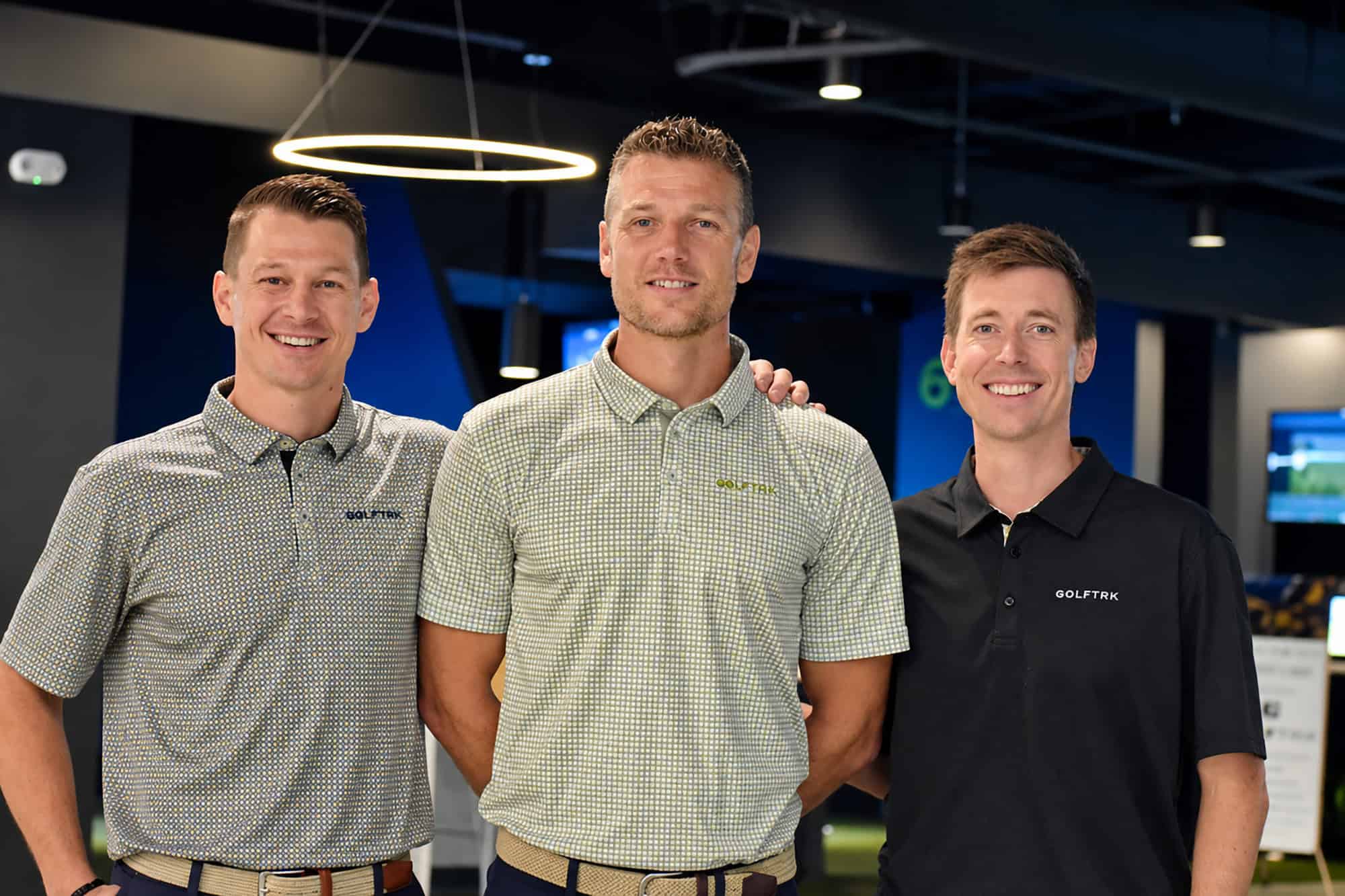 Albatross Golf and GolfTRK co-founders Matt Williams, Alex Reed, and Sam Collins at the company's new headquarters in Prairie Village; photo by Nikki Overfelt Chifalu, Startland News