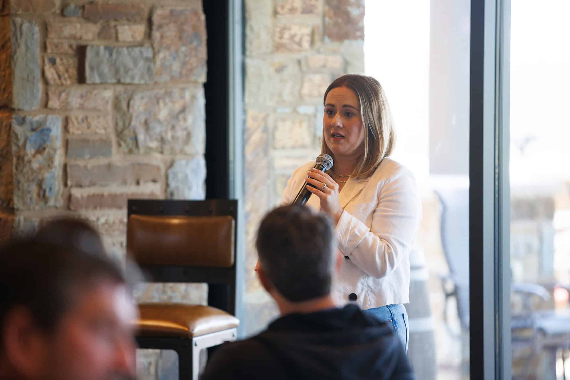 Kara Lowe, president and CEO of KC Tech Council (KCTC), speaks during a CEO retreat at Maple Ranch; photo courtesy of KCTC