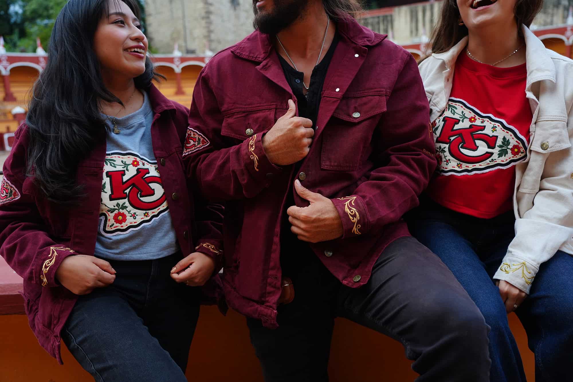 Jonathan Garvey, center, and models sport pieces from Pancho's Blanket's collaboration with the Kansas City Chiefs while on a photo shoot in Mexico; photo courtesy of Pancho's Blanket