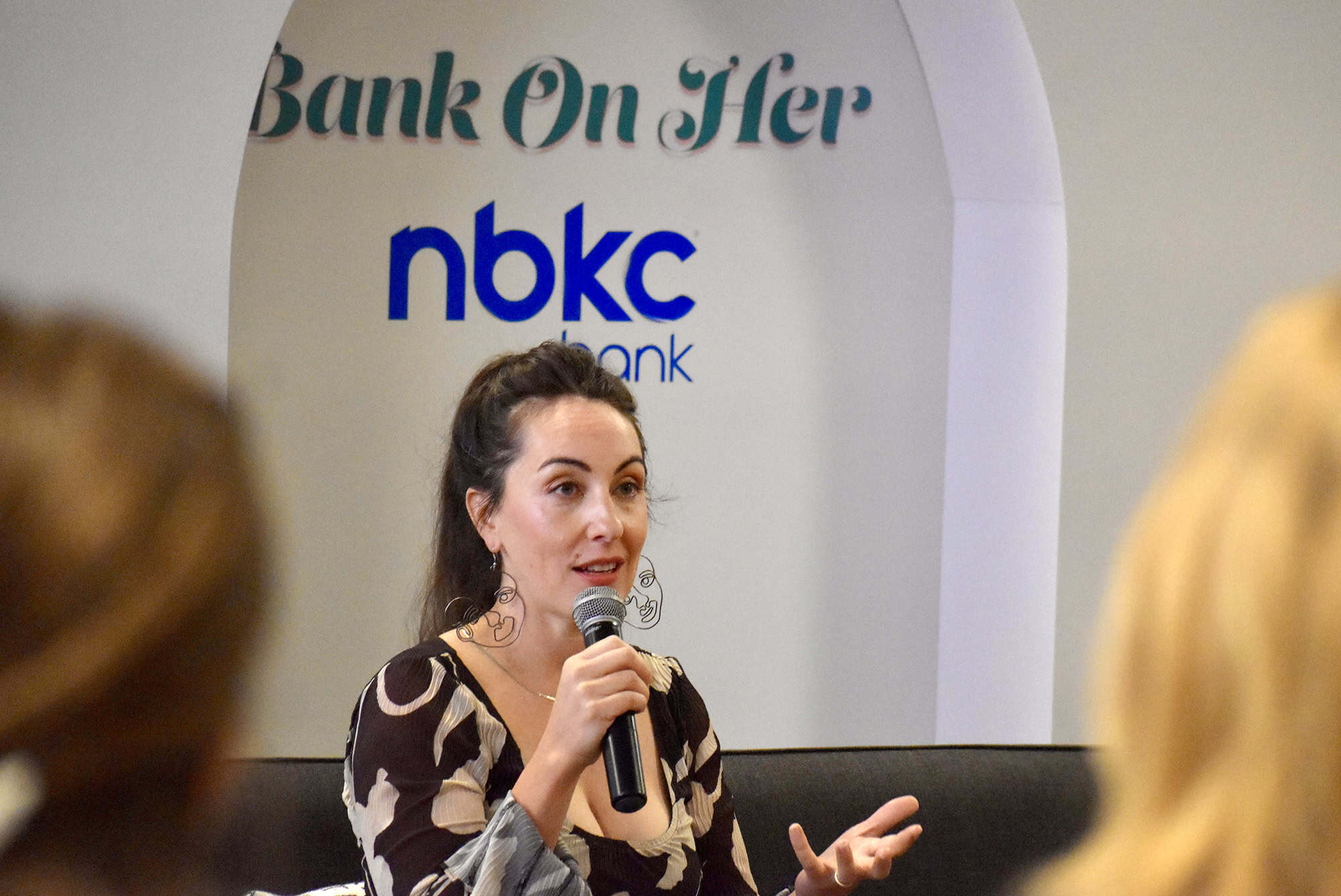 Colleen Robertson, founder and creative director of Floraloom, speaks during a Bank on Her panel at nbkc Bank; photo by Nikki Overfelt Chifalu, Startland News
