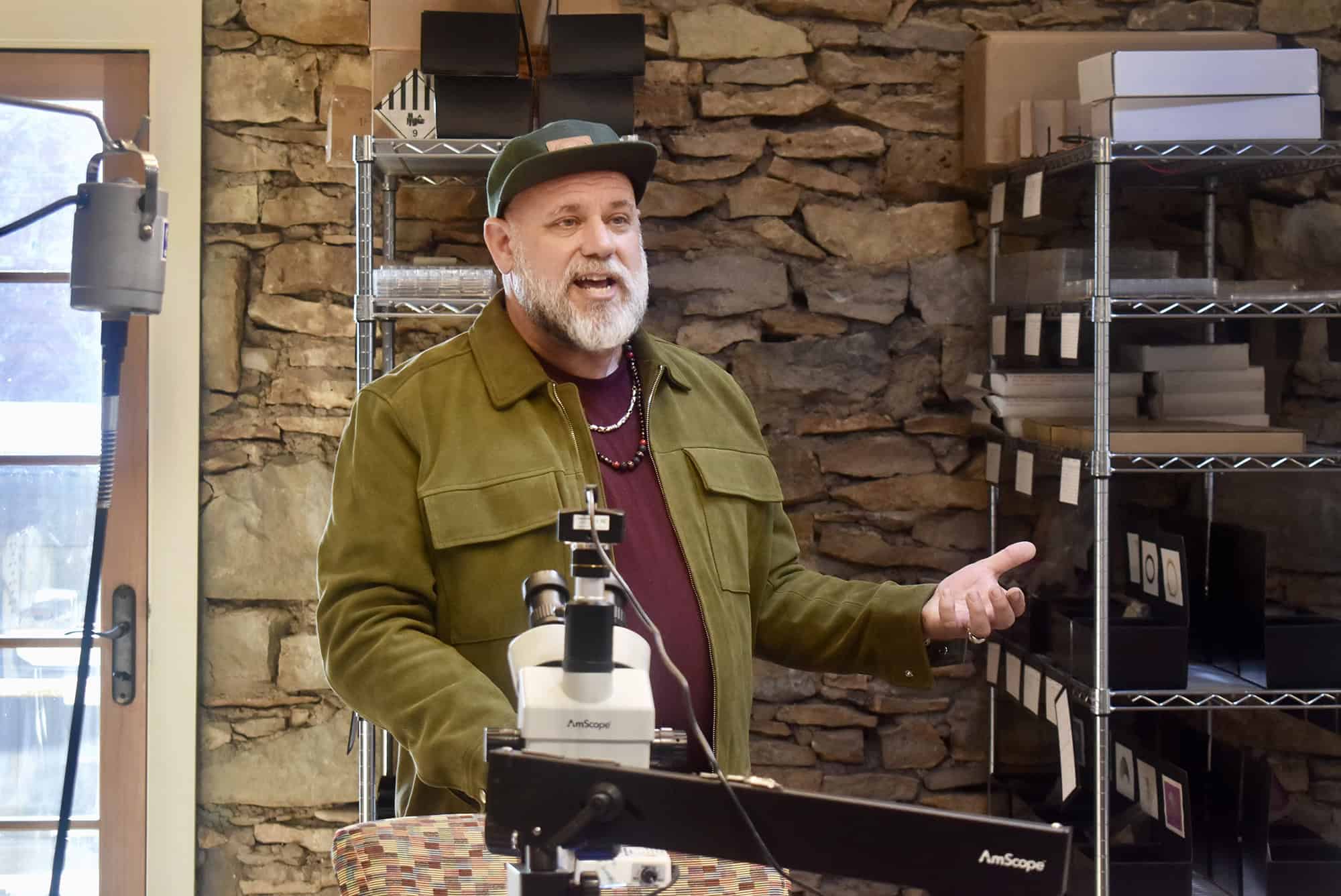 Bear Clark, founder of EAR Micro, during a tour of his company's development lab in Lenexa, Kansas; photo by Nikki Overfelt Chifalu, Startland News
