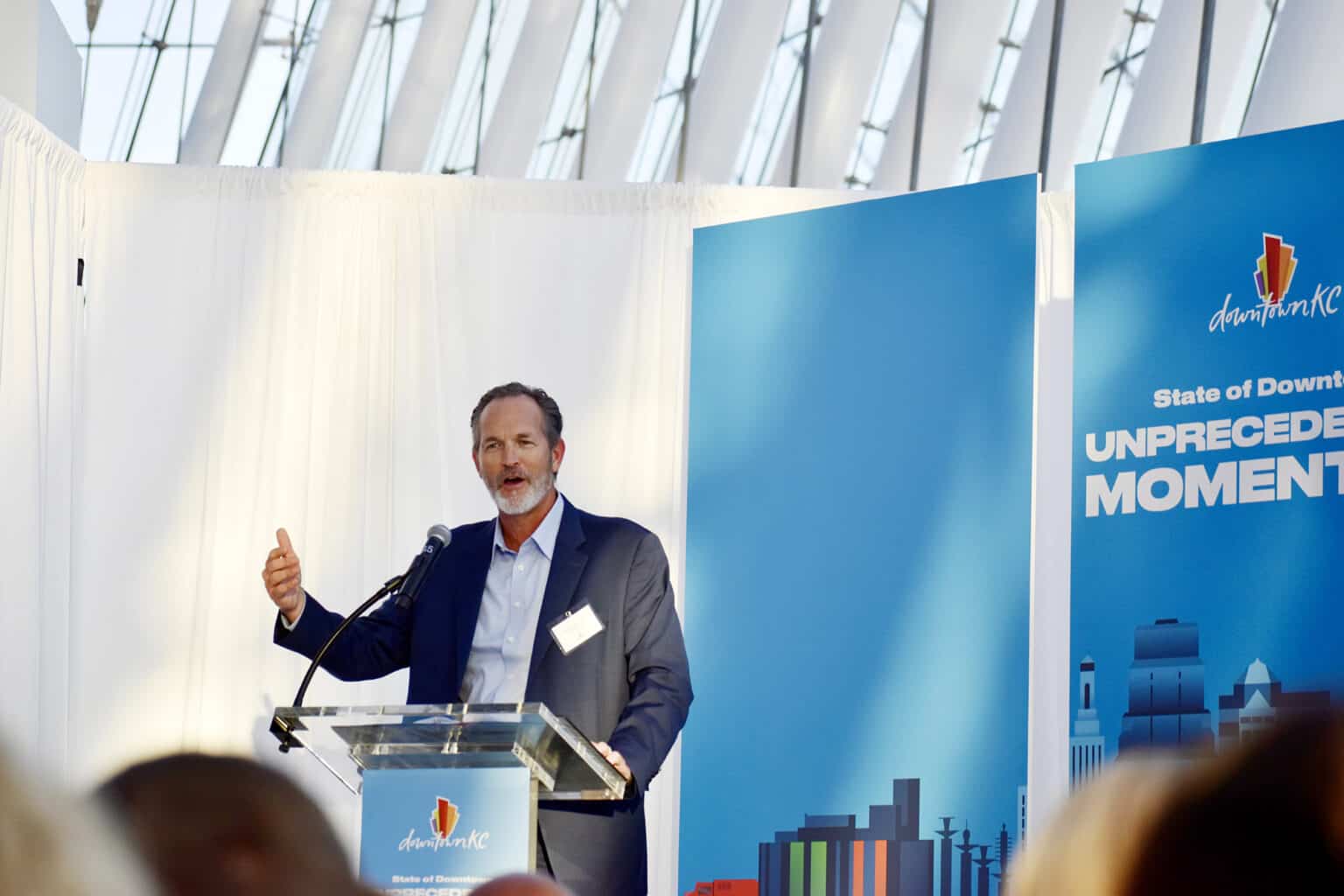 Brooks Sherman, president of real estate development for the Kansas City Royals, speaks during a State of Downtown event at the Kauffman Center for the Performing Arts; photo by Nikki Overfelt Chifalu, Startland News
