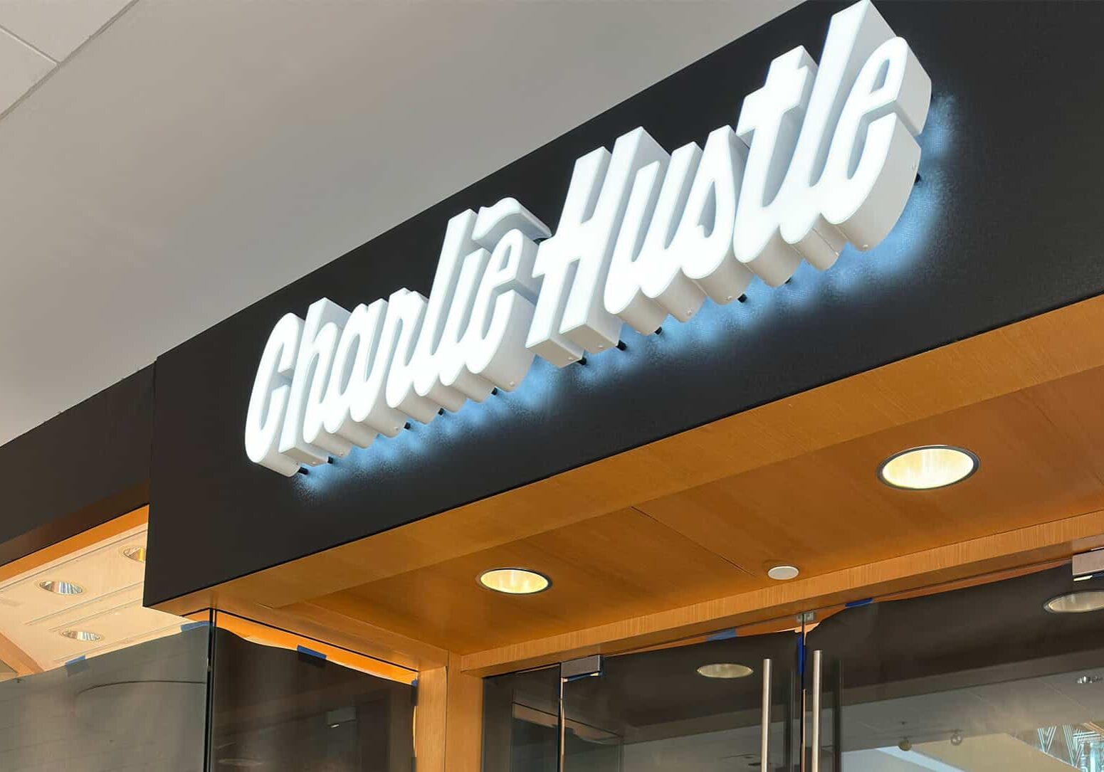 Charlie Hustle's new store front at Oak Park Mall in Overland Park; photo by Joyce Smith